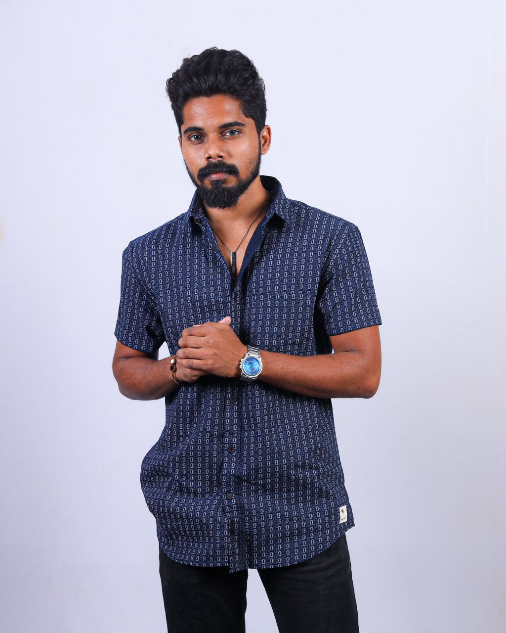 Beacon Blue Oxford Men’s Printed Shirt