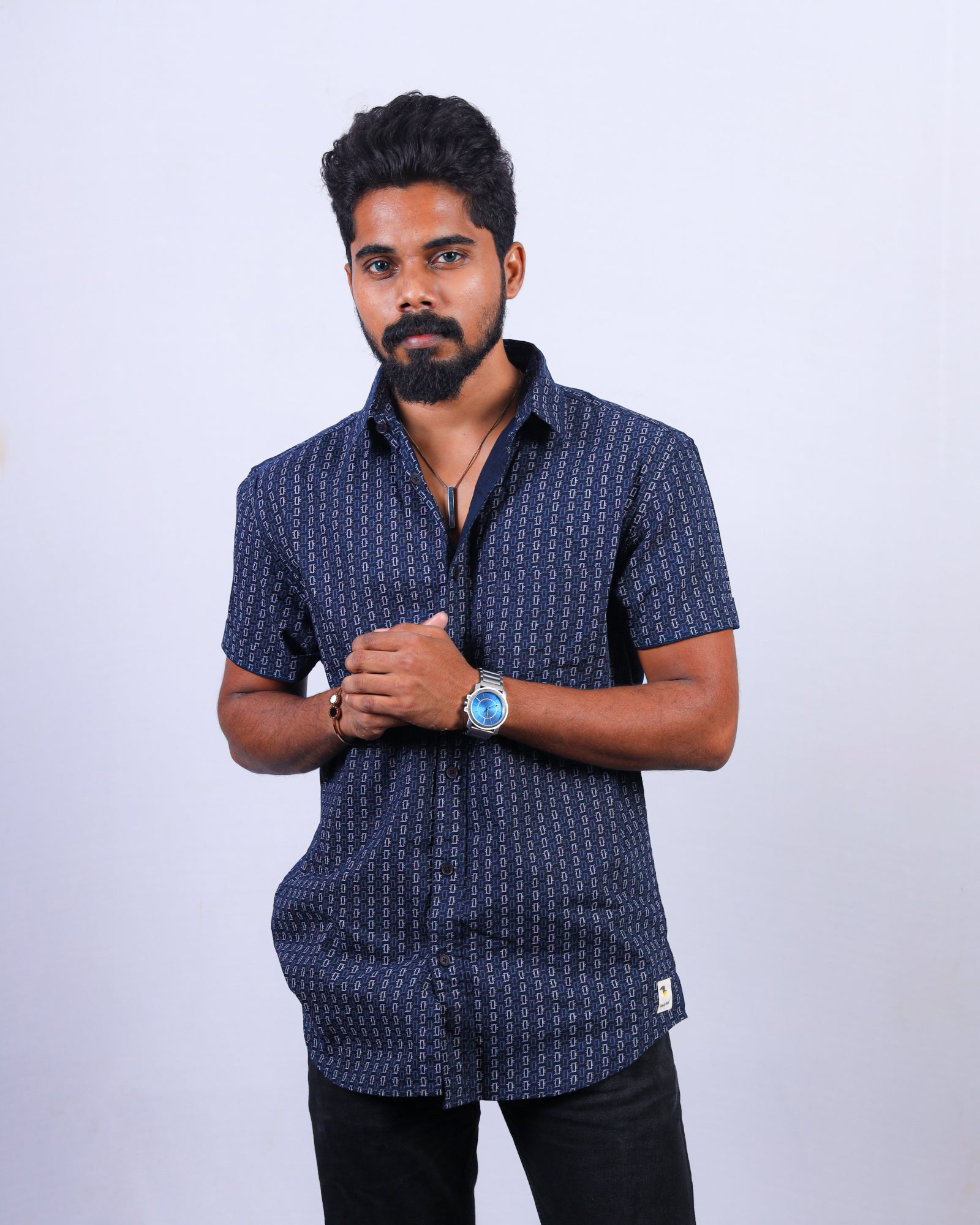 Beacon Blue Oxford Men’s Printed Shirt