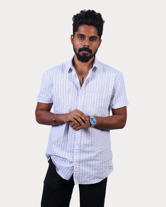 Oxford Woven Men's Printed Half Sleeve Shirts Cotton Ice Water