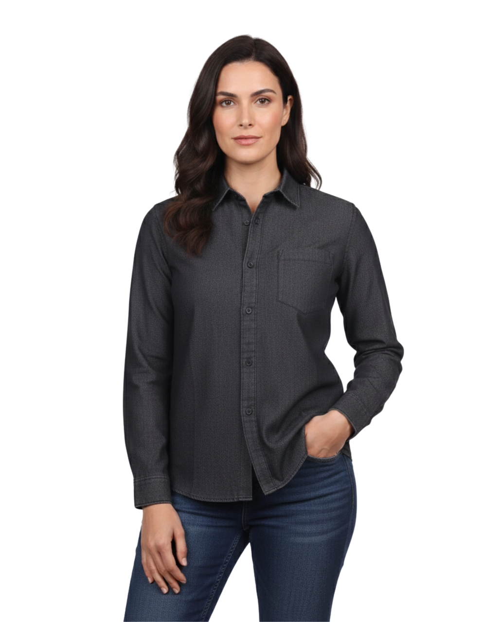 Women's Slim Fit Denim Shirts Mid black