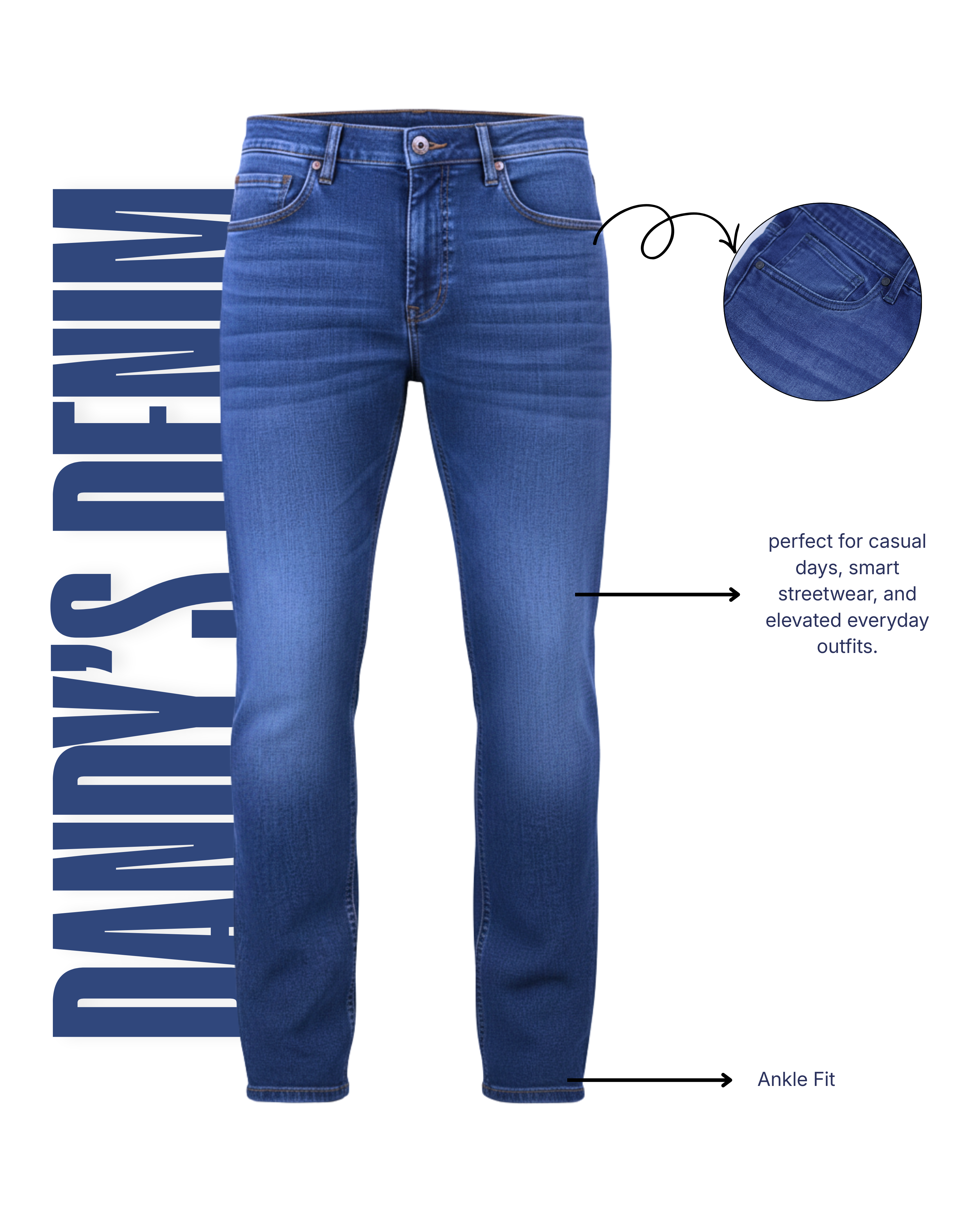 Men’s Ankle Fit Jeans Mid Rise - Mid Blue